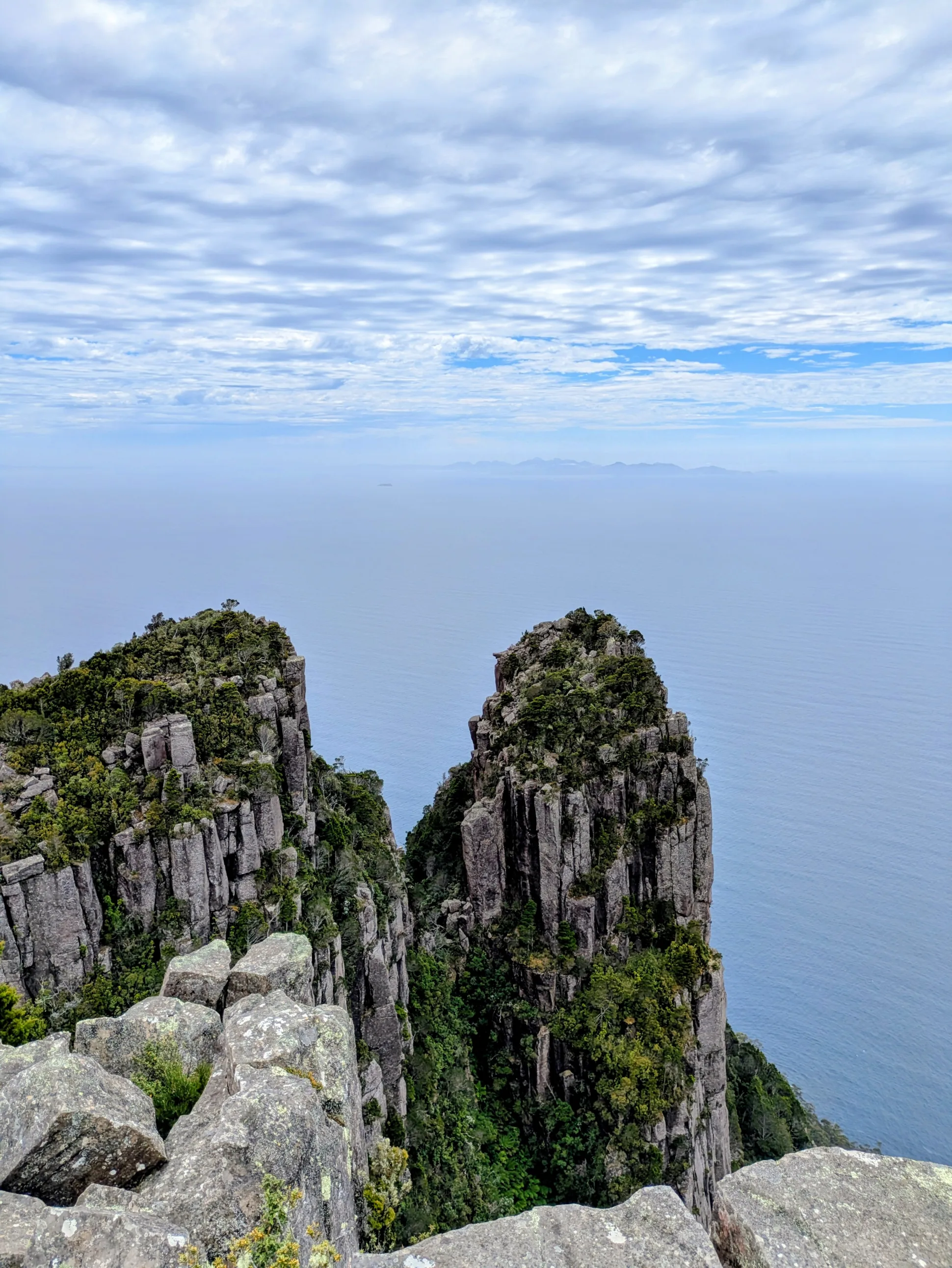 The view from the top of Bishop and Clerk on Maria Island, Tasmania looking out over the water.