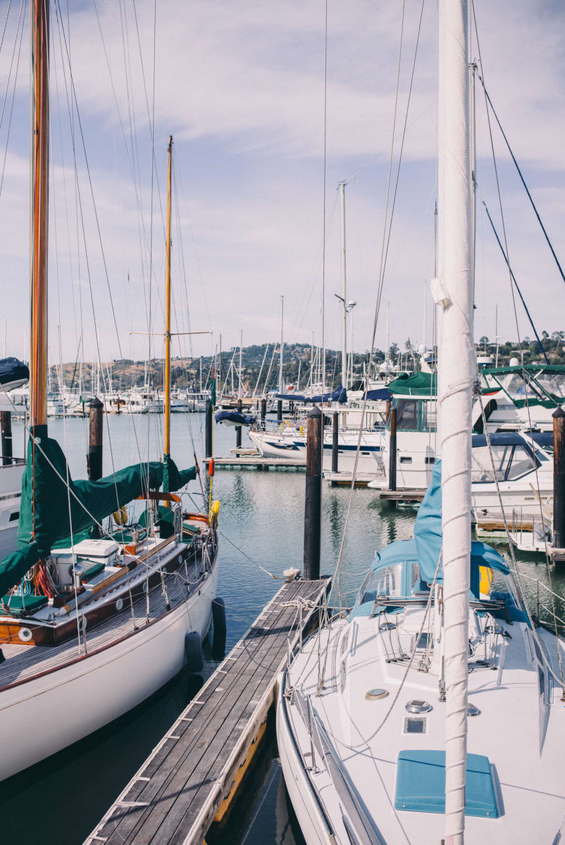 Closeup view of boats and harbor