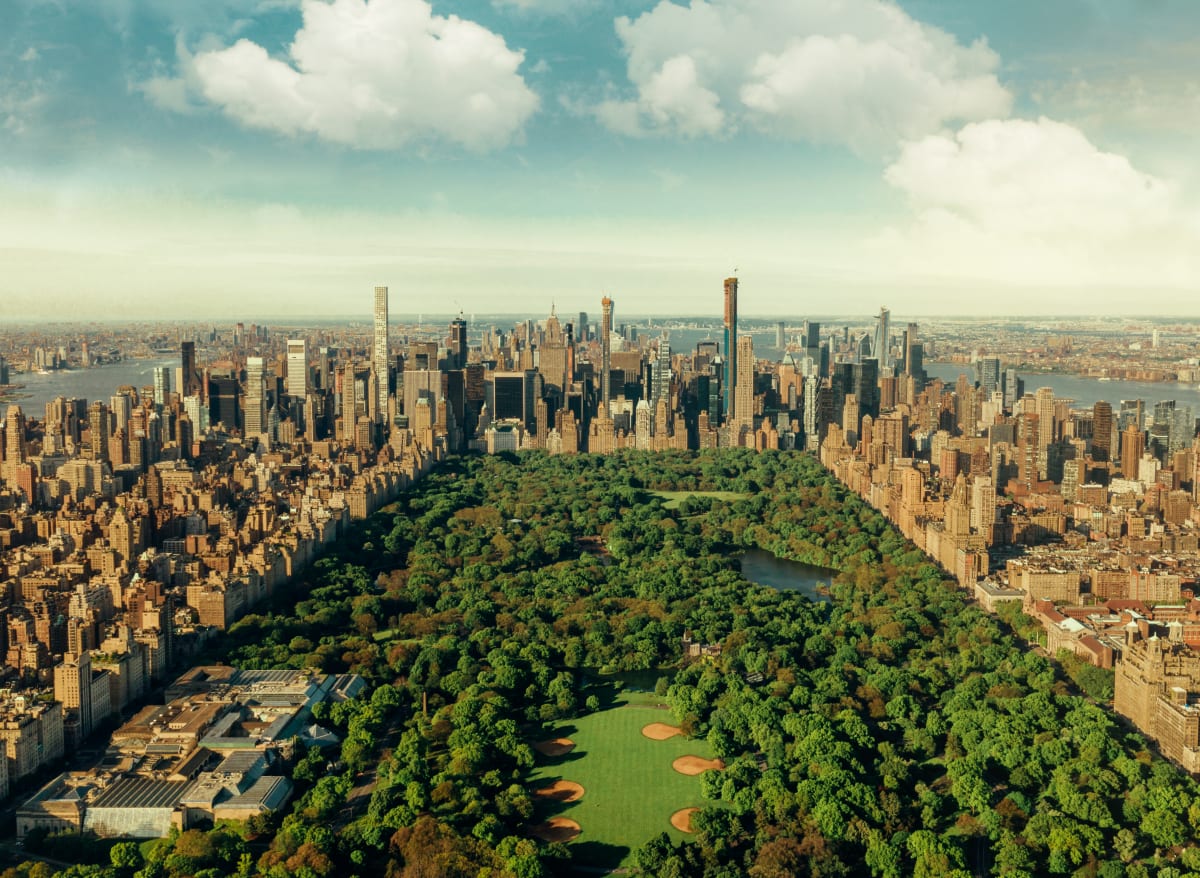 Central Park taken from above with Manhattan surrounding the park. 