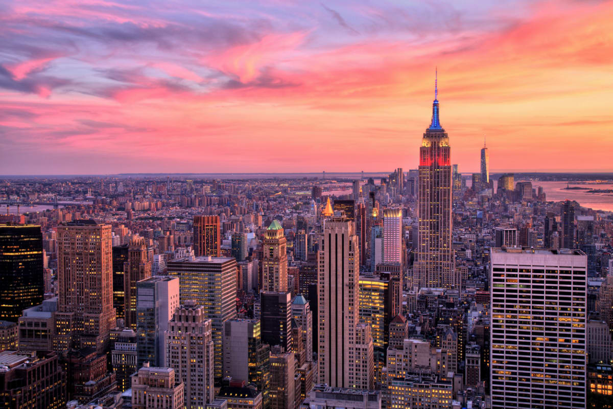 NYC skyline at sunset 