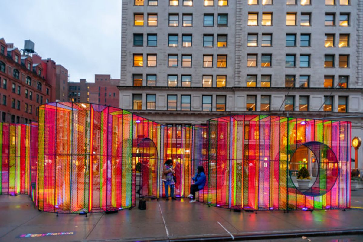 Colorful art and light installation in Flatiron New York.