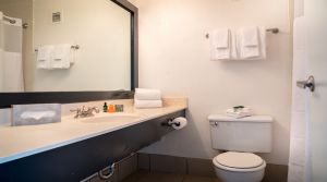 Bathroom vanity, sink and toilet