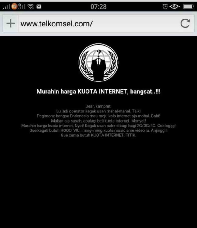 pesan hacker yang merubah tampilan situs telkomsel - 7 Fakta Menarik tentang Situs Telkomsel yang terkena Hacking yang harus kamu ketahui