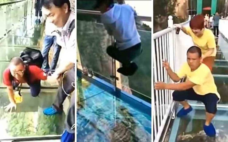 Kocak! Reaksi Orang-Orang Saat Melewati Jembatan Kaca yang Tiba-Tiba Pecah