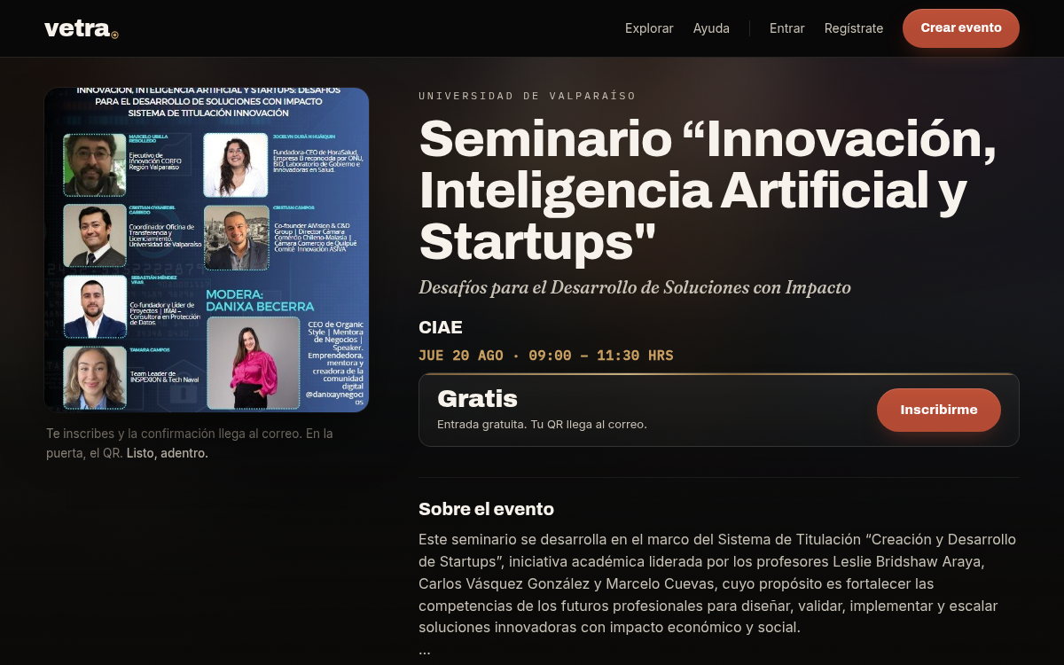 Afiche de Seminario “Innovación, Inteligencia Artificial y Startups"