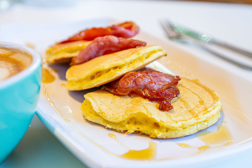 bacon pancakes at trebah kitchen