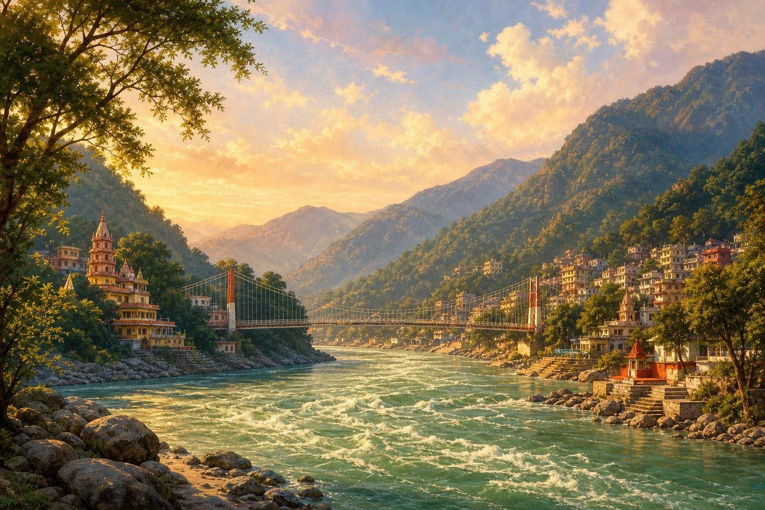 Rishikesh, Uttarakhand, India — illustrated landscape