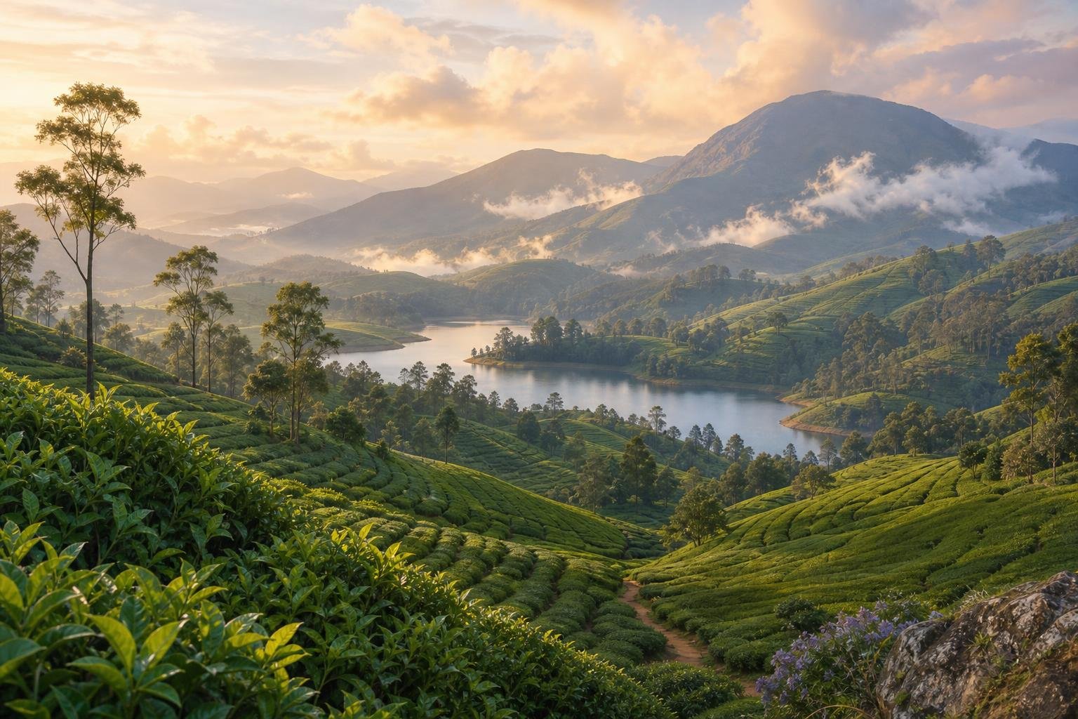 Munnar, Idukki district, Kerala — illustrated landscape