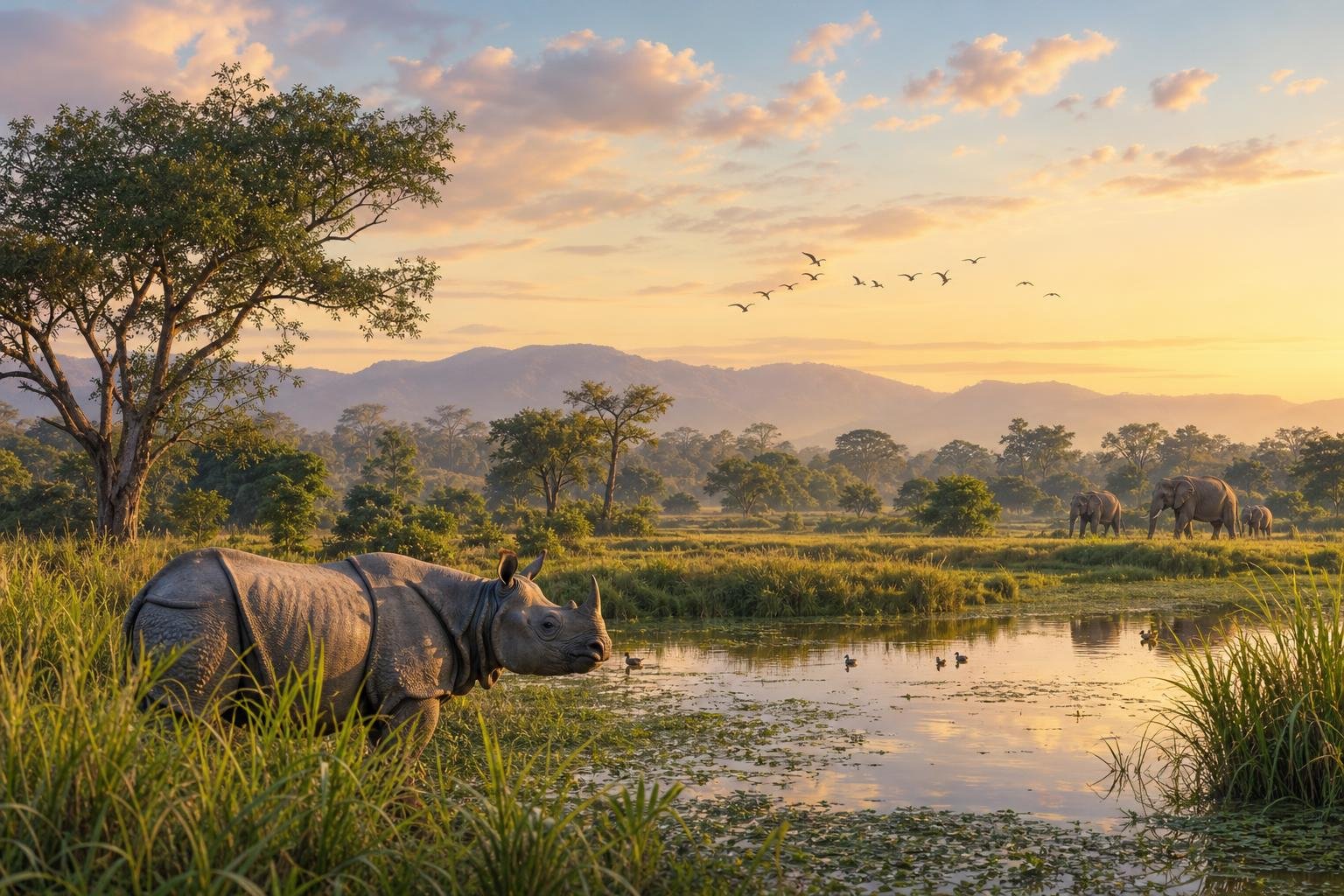 Kaziranga National Park — illustrated landscape