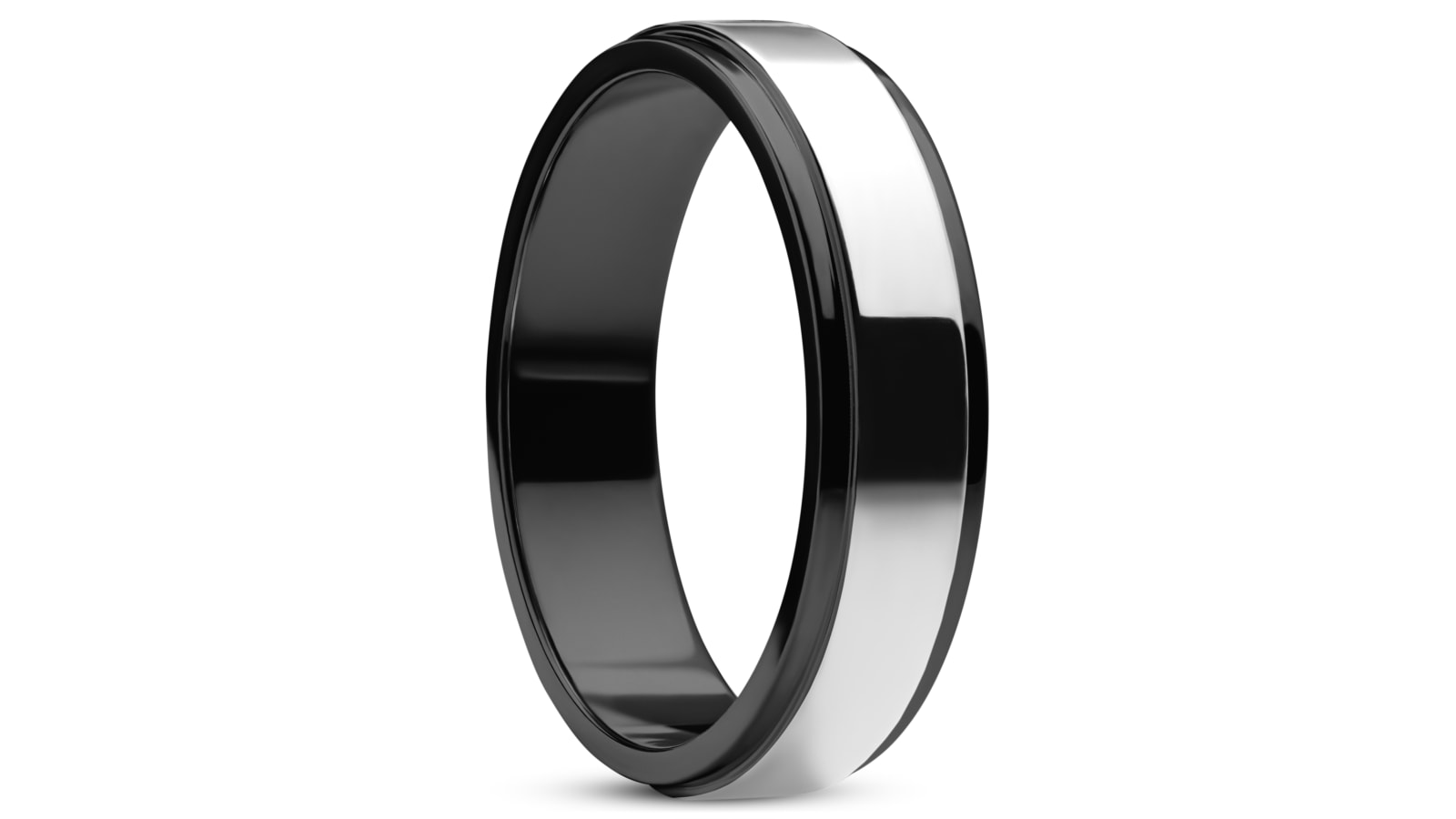 Ferrum | 6 mm Polished Black & Silver-tone Stainless Steel Step Ring ...