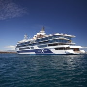 The suites are equipped with large, floor-to-ceiling windows, blue