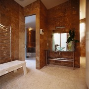 The view of a luxurious bathroom - The bathroom, ceiling, estate, floor, flooring, interior design, room, tile, wall, brown