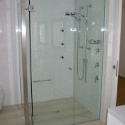 The view of a shower - The view bathroom, glass, plumbing fixture, shower, shower door, gray