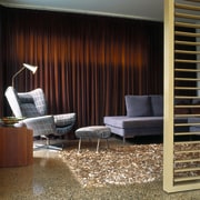 show home featuring polished concrete exposed-aggregate flooring incorporating architecture, floor, flooring, furniture, interior design, living room, lobby, wall, black