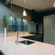 Sink &amp; benchtop overview - Sink & benchtop countertop, glass, interior design, kitchen, white, black, gray