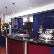 A kitchen that is strong on looks - countertop, interior design, kitchen, real estate, gray, red