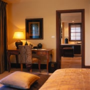 The view of a bathroom from a bedroom furniture, interior design, living room, real estate, room, suite, brown, orange