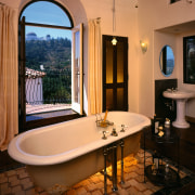 The view of a luxurious bathroom - The bathroom, estate, home, interior design, room, window, brown, orange