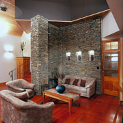 View of the informal living area, features an interior design, living room, room, wall, red