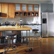 Kitchen with grey cabinetry below bench and timber cabinetry, countertop, cuisine classique, furniture, interior design, kitchen, gray