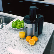 Sunbeam Cafe Juice appliance on black and white blender, food processor, juicer, kitchen appliance, produce, product design, small appliance, black, white