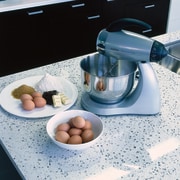 Sunbeam mixer with metal body and bowl, on baking, egg, mixer, small appliance, white, black