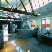 interior view of the offices in the G daylighting, interior design, office, real estate, teal, black