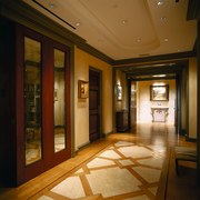 View of this hallway - View of this ceiling, flooring, interior design, lobby, tourist attraction, brown, black