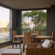 View of the outdoor dining area, tiled ground, architecture, furniture, home, house, interior design, living room, real estate, window, black, brown