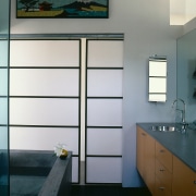 View of the sliding screens - View of architecture, bathroom, ceiling, daylighting, interior design, room, wall, gray