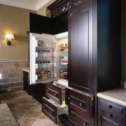 View of the cabinetry within the kitchen area cabinetry, countertop, furniture, home appliance, interior design, kitchen, kitchen appliance, major appliance, refrigerator, black, gray
