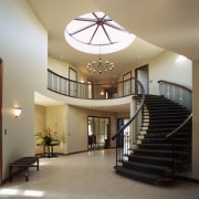 View of the stairway - View of the ceiling, daylighting, estate, flooring, handrail, interior design, lobby, property, real estate, stairs, gray