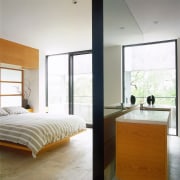 View of the bedroom - View of the architecture, bed frame, bedroom, ceiling, floor, home, house, interior design, real estate, room, window, wood, white, gray