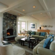 View of this traditional living area - View ceiling, floor, hearth, home, interior design, living room, real estate, room, wall, gray