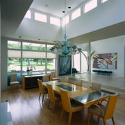 view of the open plan dining area - architecture, ceiling, daylighting, dining room, house, interior design, real estate, room, table, window, gray