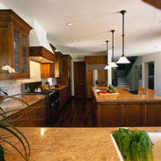 Broad view of this contemporary kitchen - Broad cabinetry, ceiling, countertop, cuisine classique, flooring, interior design, kitchen, real estate, room, brown, gray