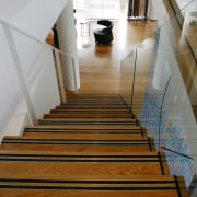 Pale hardwood floors from Ironwood Australia were used architecture, daylighting, floor, flooring, handrail, hardwood, interior design, laminate flooring, stairs, wood, wood flooring, gray, brown