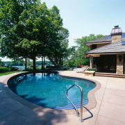 View of this pools - View of this backyard, estate, home, house, leisure, outdoor structure, property, real estate, resort, swimming pool, tree, villa, water, white