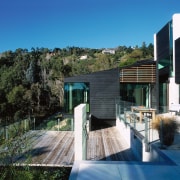 View of the outdoor living area, wooden decking architecture, home, house, real estate, sky, black