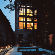 View of the building - View of the architecture, building, darkness, evening, facade, home, house, landscape lighting, light, lighting, night, reflection, sky, sunlight, tree, black