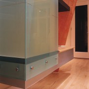 View of the homes design - View of architecture, cabinetry, floor, flooring, glass, hardwood, interior design, laminate flooring, room, wall, wood, wood flooring, wood stain, orange