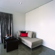 View of the guest bedroom - View of architecture, ceiling, floor, interior design, living room, real estate, room, wall, gray, white