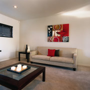 View of the lounge - View of the ceiling, floor, flooring, furniture, home, interior design, living room, property, real estate, room, table, wall, gray