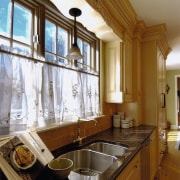 View of the counter area - View of ceiling, countertop, cuisine classique, estate, home, interior design, kitchen, real estate, room, window, brown