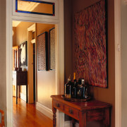 View of this hallway - View of this door, home, interior design, room, suite, wall, window, wood, brown, red, orange
