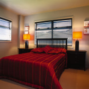 View of the bedroom - View of the bed frame, bedroom, ceiling, home, interior design, real estate, room, suite, window, window covering, black, brown