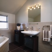 View of the bathroom - View of the bathroom, bathroom accessory, floor, home, interior design, room, sink, gray, black