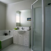 View of the traditional NZ bathroom - View bathroom, bathroom accessory, interior design, plumbing fixture, room, gray