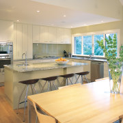 View of the contemporary kitchen - View of countertop, interior design, kitchen, real estate, room, gray, orange