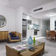 Open plan lounge, kitchen and dining area with interior design, living room, real estate, room, gray